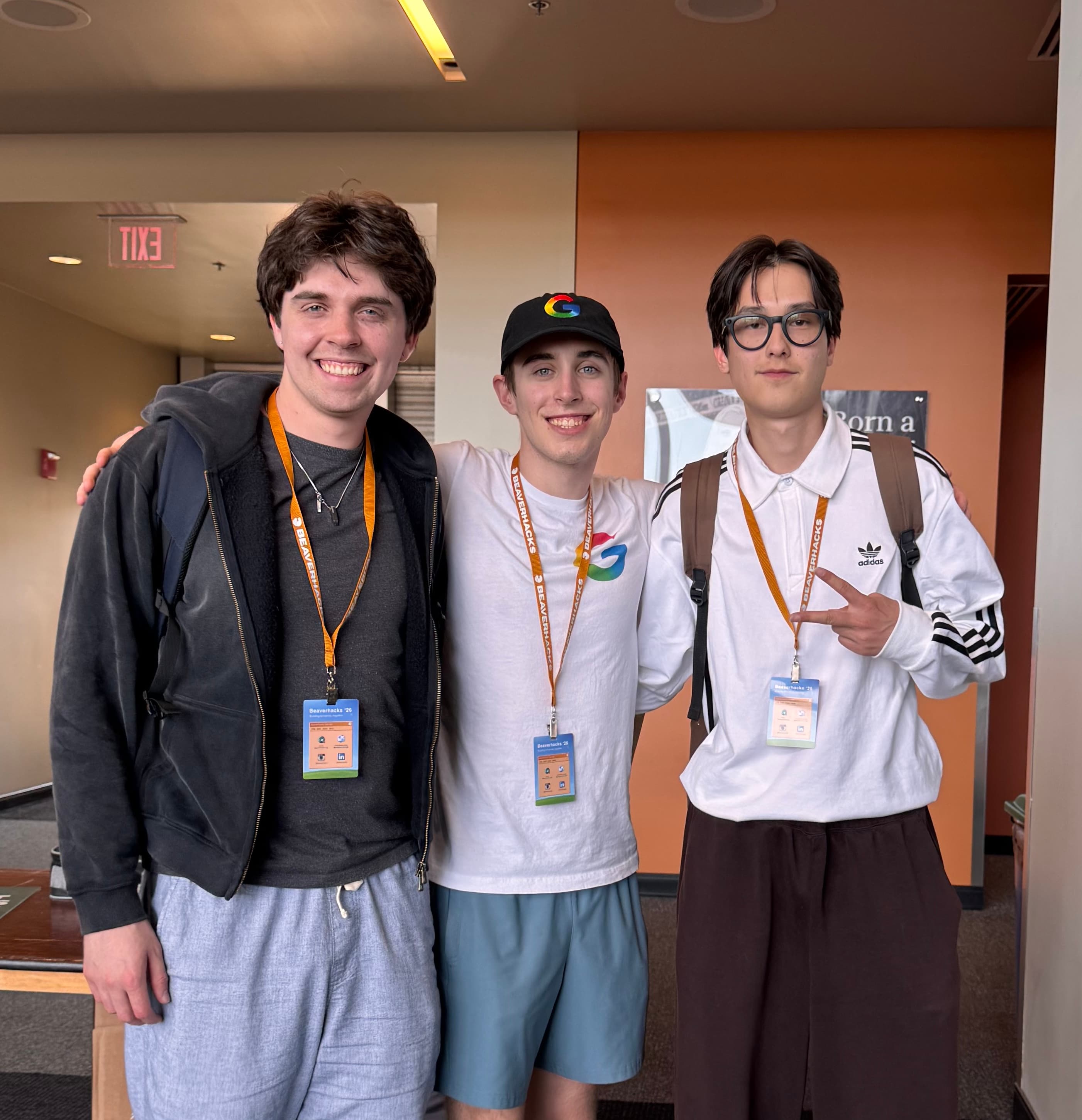 Jak and I with Google ambassador Will Teyema after SPOOT won third place in the Best Use of Gemini category at BeaverHacks 2026.